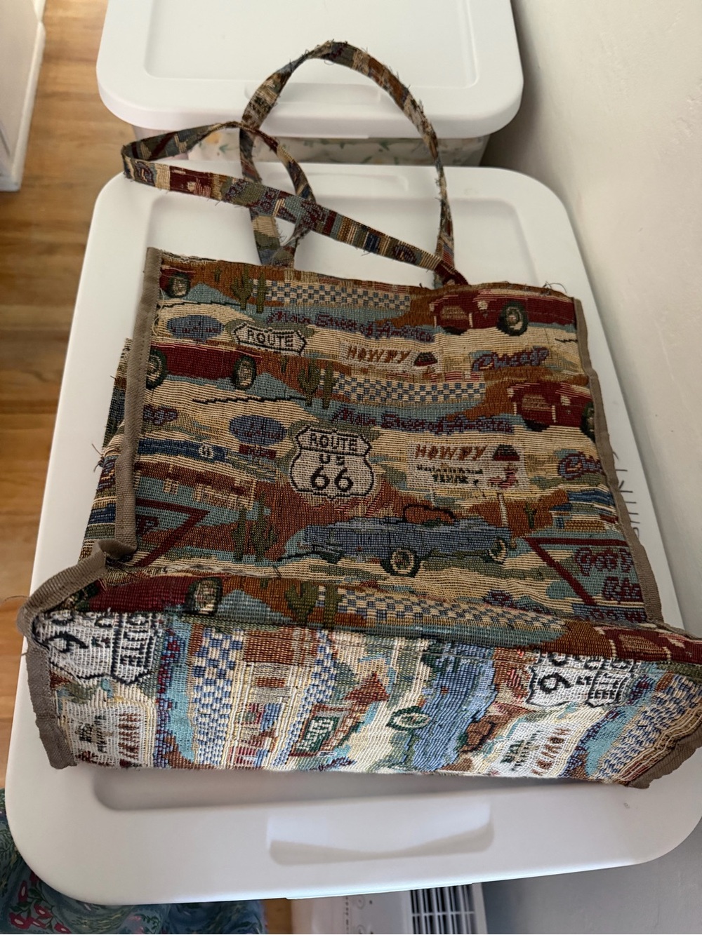 Vintage Route 66 Tapestry Tote Bag with mini bag charm